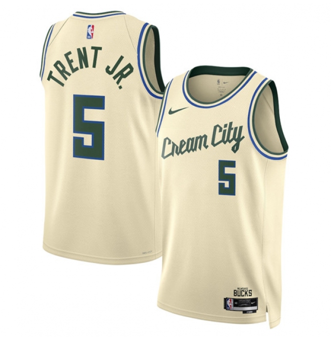 Men's Milwaukee Bucks #5 Gary Trent Jr. Cream 2025-26 City Edition Swingman Stitched Basketball Jersey