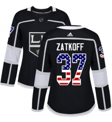 Women's Adidas Los Angeles Kings #37 Jeff Zatkoff Authentic Black USA Flag Fashion NHL Jersey