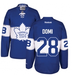 Men's Reebok Toronto Maple Leafs #28 Tie Domi Authentic Royal Blue 2017 Centennial Classic NHL Jersey