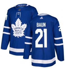 Men's Adidas Toronto Maple Leafs #21 Bobby Baun Authentic Royal Blue Home NHL Jersey