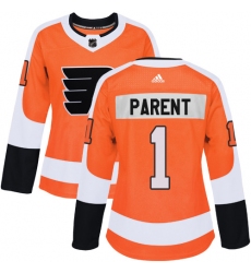 Women's Adidas Philadelphia Flyers #1 Bernie Parent Authentic Orange Home NHL Jersey