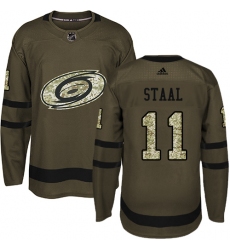 Men's Adidas Carolina Hurricanes #11 Jordan Staal Premier Green Salute to Service NHL Jersey