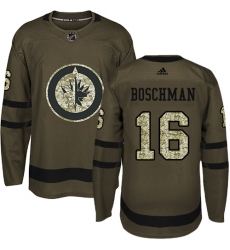 Youth Adidas Winnipeg Jets #16 Laurie Boschman Authentic Green Salute to Service NHL Jersey