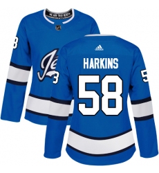 Men's Adidas Winnipeg Jets #64 Logan Stanley Authentic Blue Alternate NHL Jersey