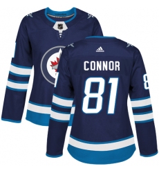 Women's Adidas Winnipeg Jets #81 Kyle Connor Authentic Navy Blue Home NHL Jersey
