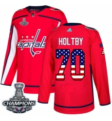 Men's Adidas Washington Capitals #70 Braden Holtby Authentic Red USA Flag Fashion 2018 Stanley Cup Final Champions NHL Jersey