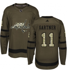 Men's Adidas Washington Capitals #11 Mike Gartner Premier Green Salute to Service NHL Jersey