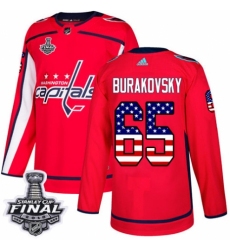 Youth Adidas Washington Capitals #65 Andre Burakovsky Authentic Red USA Flag Fashion 2018 Stanley Cup Final NHL Jersey