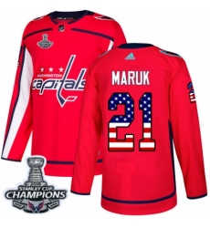 Men's Adidas Washington Capitals #21 Dennis Maruk Authentic Red USA Flag Fashion 2018 Stanley Cup Final Champions NHL Jersey