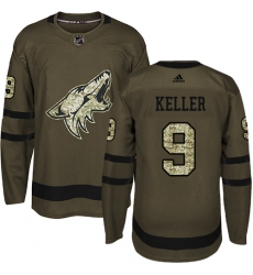 Men's Adidas Arizona Coyotes #9 Clayton Keller Authentic Green Salute to Service NHL Jersey