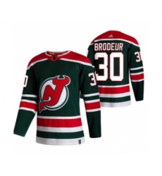 Men's New Jersey Devils #30 Martin Brodeur Green 2020-21 Reverse Retro Alternate Hockey Jersey