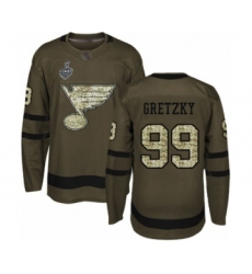 Youth St. Louis Blues #99 Wayne Gretzky Premier Green Salute to Service 2019 Stanley Cup Final Bound Hockey Jersey