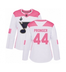 Women's St. Louis Blues #44 Chris Pronger Authentic White Pink Fashion 2019 Stanley Cup Final Bound Hockey Jersey