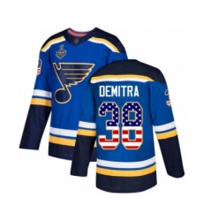 Men's St. Louis Blues #38 Pavol Demitra Authentic Blue USA Flag Fashion 2019 Stanley Cup Final Bound Hockey Jersey
