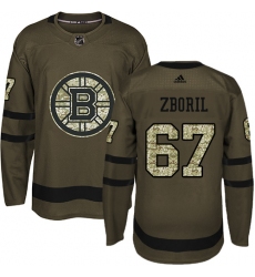 Youth Adidas Boston Bruins #67 Jakub Zboril Authentic Green Salute to Service NHL Jersey