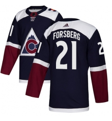 Youth Adidas Colorado Avalanche #21 Peter Forsberg Authentic Navy Blue Alternate NHL Jersey