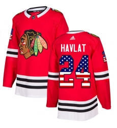 Men's Adidas Chicago Blackhawks #24 Martin Havlat Authentic Red USA Flag Fashion NHL Jersey