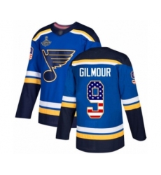 Men's St. Louis Blues #9 Doug Gilmour Authentic Blue USA Flag Fashion 2019 Stanley Cup Champions Hockey Jersey