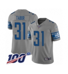 Men's Detroit Lions #31 Teez Tabor Limited Gray Inverted Legend 100th Season Football Jersey