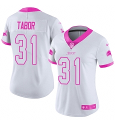 Women Nike Detroit Lions #31 Teez Tabor Limited White Pink Rush Fashion NFL Jersey