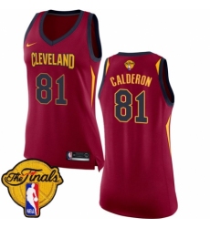 Women's Nike Cleveland Cavaliers #81 Jose Calderon Authentic Maroon 2018 NBA Finals Bound NBA Jersey - Icon Edition