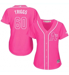 Women's Majestic Oakland Athletics #60 Andrew Triggs Authentic Pink Fashion Cool Base MLB Jersey