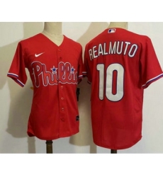 Men's Philadelphia Phillies #10 JT Realmuto Red Stitched MLB Cool Base Nike Jersey