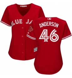 Women's Majestic Toronto Blue Jays #46 Brett Anderson Authentic Scarlet Alternate MLB Jersey