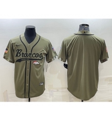 Men's Denver Broncos Blank Olive Salute to Service Cool Base Stitched Baseball Jersey