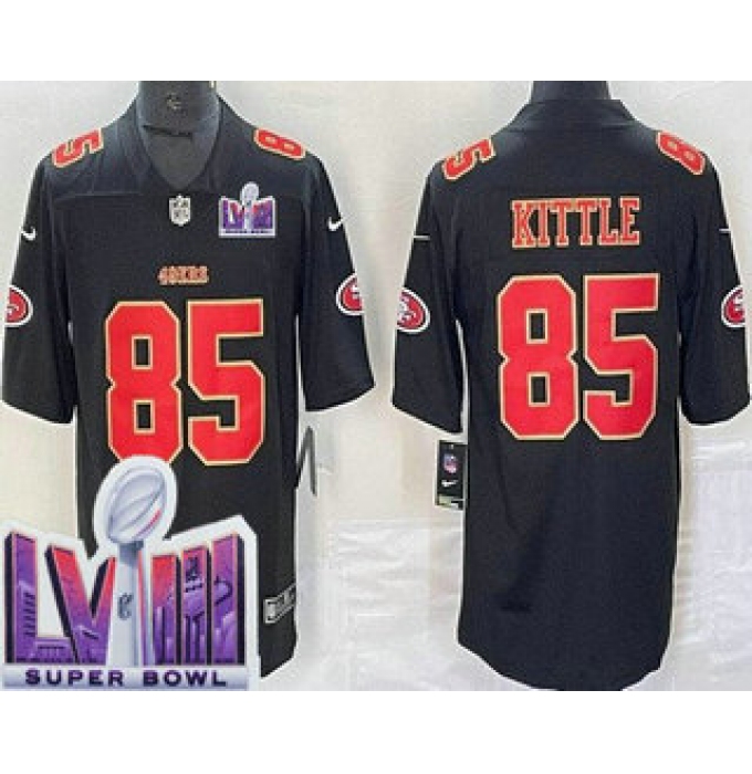 Men's San Francisco 49ers #85 George Kittle Limited Black Fashion LVIII Super Bowl Vapor Jersey