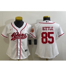 Women's San Francisco 49ers #85 George Kittle White With Patch Cool Base Stitched Baseball Jersey