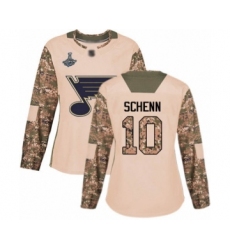 Women's St. Louis Blues #10 Brayden Schenn Authentic Camo Veterans Day Practice 2019 Stanley Cup Champions Hockey Jersey