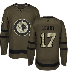 Men's Adidas Winnipeg Jets #17 Adam Lowry Premier Green Salute to Service NHL Jersey