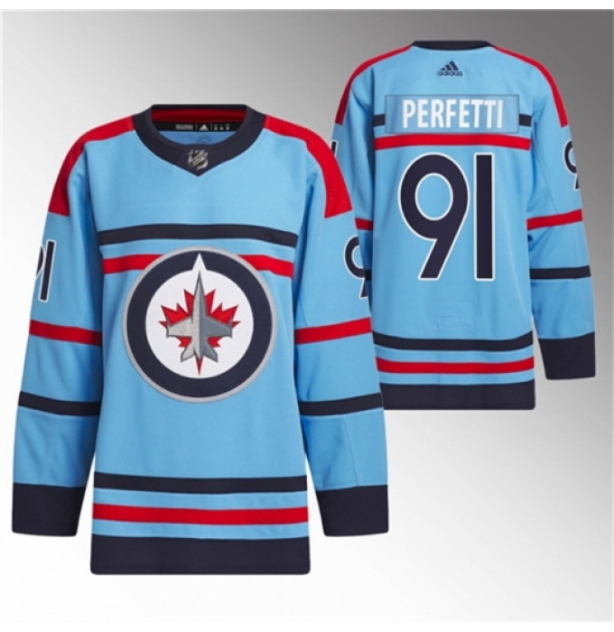 Men's Winnipeg Jets #91 Cole Perfetti Light Blue Anniversary Primegreen Stitched Jersey