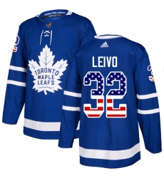 Youth Adidas Toronto Maple Leafs #32 Josh Leivo Authentic Royal Blue USA Flag Fashion NHL Jersey