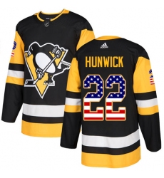 Men's Adidas Pittsburgh Penguins #22 Matt Hunwick Authentic Black USA Flag Fashion NHL Jersey