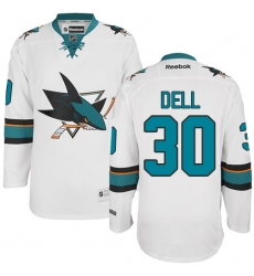 Women's Reebok San Jose Sharks #30 Aaron Dell Authentic White Away NHL Jersey