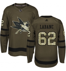 Youth Adidas San Jose Sharks #62 Kevin Labanc Premier Green Salute to Service NHL Jersey