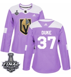 Women's Adidas Vegas Golden Knights #37 Reid Duke Authentic Purple Fights Cancer Practice 2018 Stanley Cup Final NHL Jersey