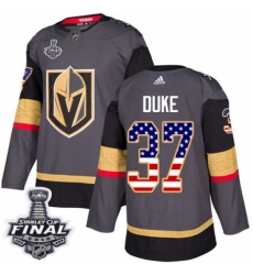 Youth Adidas Vegas Golden Knights #37 Reid Duke Authentic Gray USA Flag Fashion 2018 Stanley Cup Final NHL Jersey