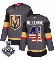 Men's Adidas Vegas Golden Knights #41 Pierre-Edouard Bellemare Authentic Gray USA Flag Fashion 2018 Stanley Cup Final NHL Jersey