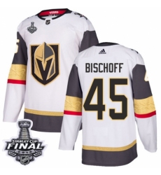 Men's Adidas Vegas Golden Knights #45 Jake Bischoff Authentic White Away 2018 Stanley Cup Final NHL Jersey
