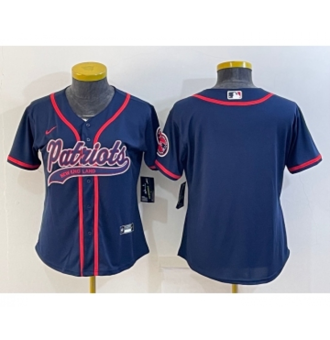 Women's New England Patriots Blank Navy With Patch Cool Base Stitched Baseball Jersey