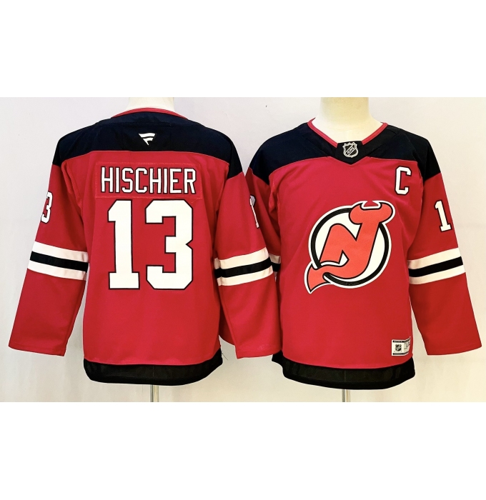 Youth New Jersey Devils #13 Nico Hischier Red 2024-25 Home With C Stitched Hockey Jersey