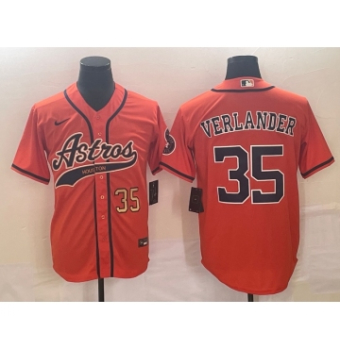 Men's Houston Astros #35 Justin Verlander Number With Patch Cool Base Stitched Baseball Jersey