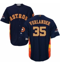 Men's Majestic Houston Astros #35 Justin Verlander Replica Navy Blue Alternate 2018 Gold Program Cool Base MLB Jersey