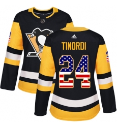 Women's Adidas Pittsburgh Penguins #24 Jarred Tinordi Authentic Black USA Flag Fashion NHL Jersey