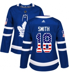Women's Adidas Toronto Maple Leafs #18 Ben Smith Authentic Royal Blue USA Flag Fashion NHL Jersey