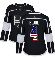 Women's Adidas Los Angeles Kings #4 Rob Blake Authentic Black USA Flag Fashion NHL Jersey
