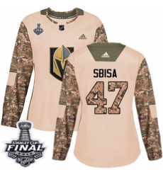 Women's Adidas Vegas Golden Knights #47 Luca Sbisa Authentic Camo Veterans Day Practice 2018 Stanley Cup Final NHL Jersey